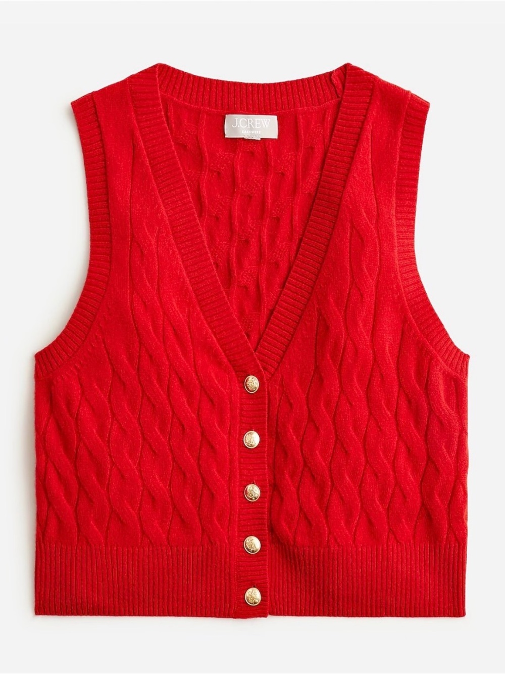 J. Crew Red Cable-Knit V-Neck Button Sweater Vest